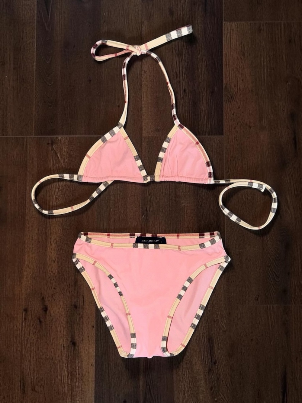 Vintage Burberry Toddler Girl Blush Pink Bikini with Signature Plaid Trim Size 6